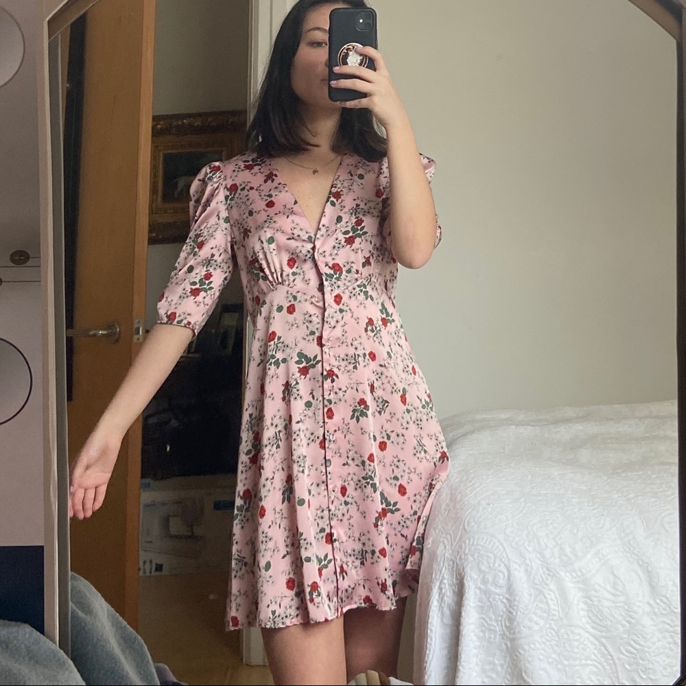 Satin Floral Zara Puff Sleeve Dress